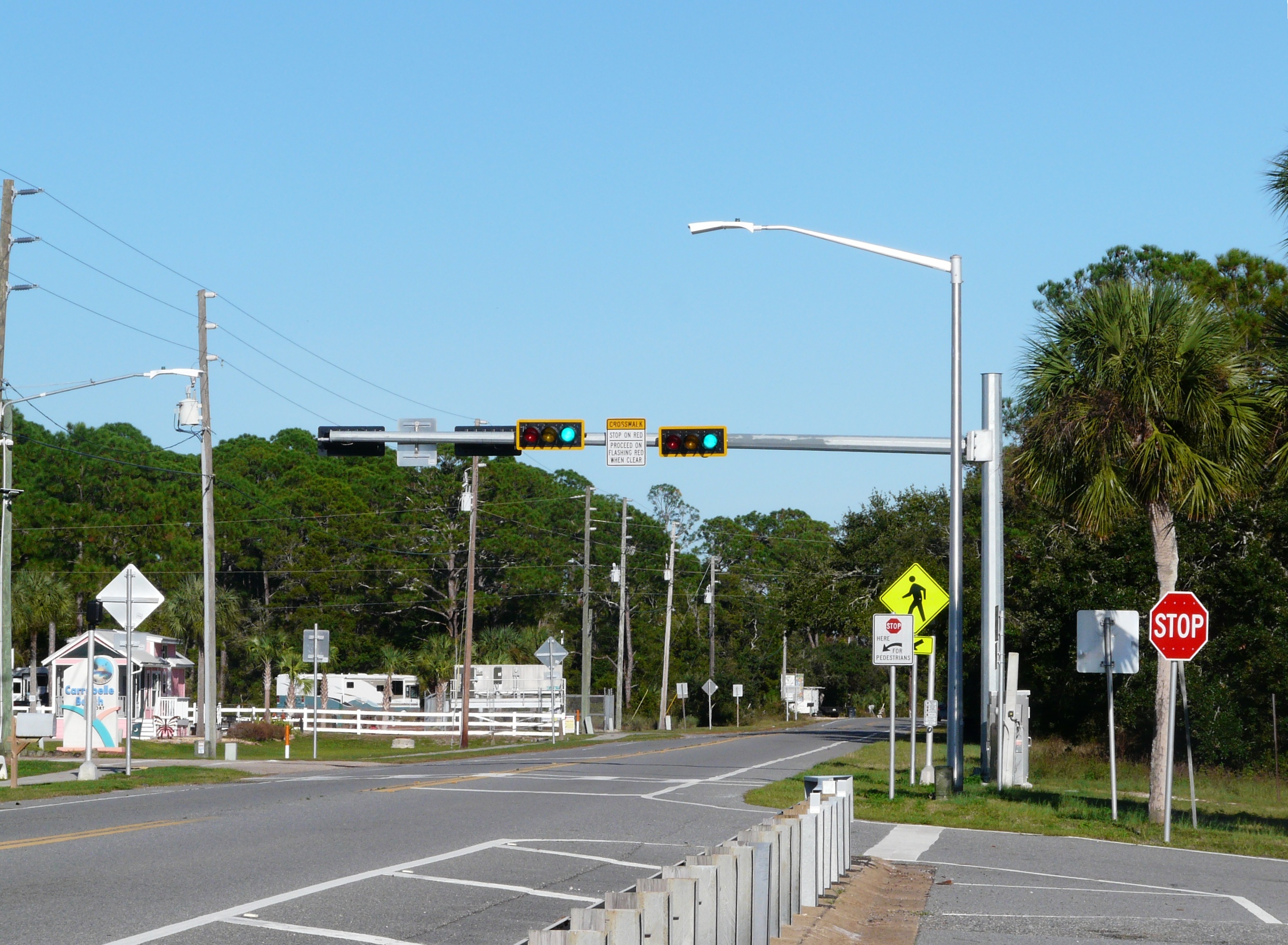 Pedestrian crossing signal on EB US98, Carrabelle Beach, Florida