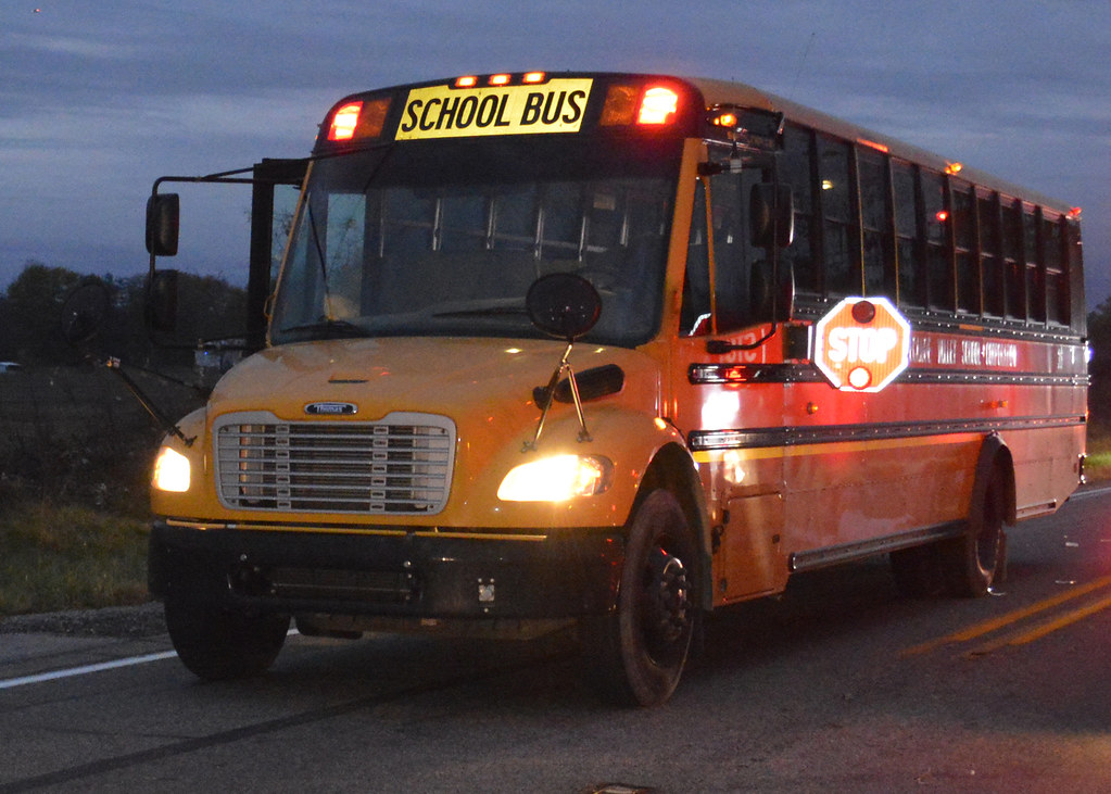 Rochester, IN School Bus with activated warning lights-image