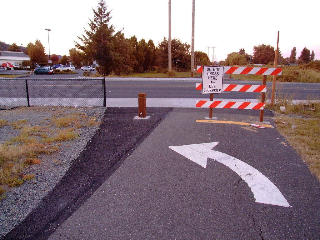 Northbound Interurban at Ellingson Road, Pacific (or, 'Bollards -- What Not to Do')