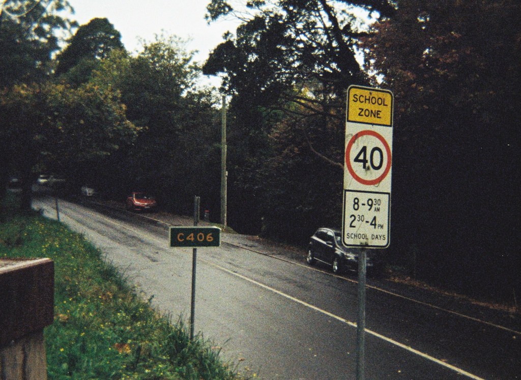 Signs - School Zone, Speed sign says 40, 8-9:30AM 2:30-4PM School Days, C406